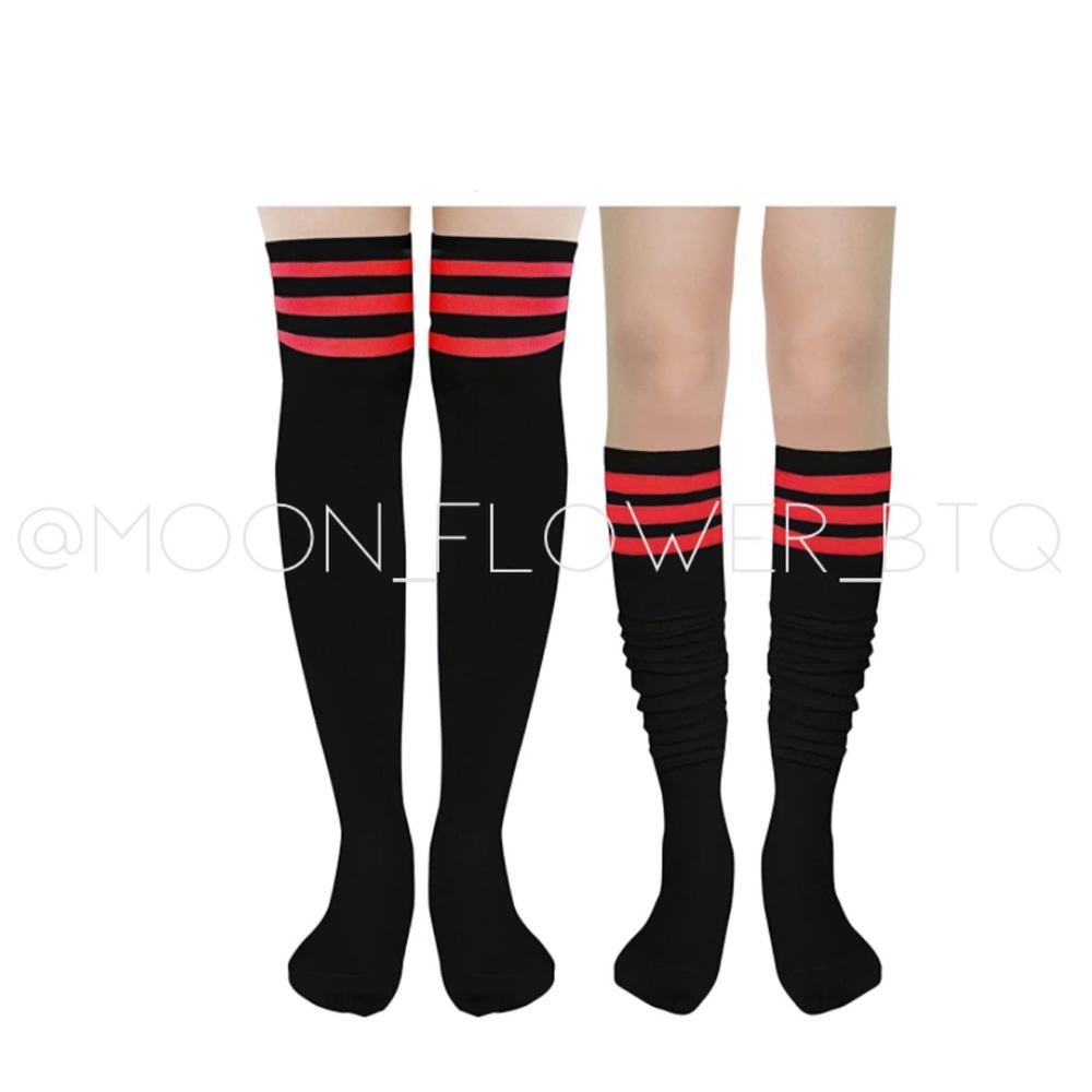 ❤️SOLD❤️Black Red Stripe Over the Knee Thigh High Socks - Picture 4 of 7